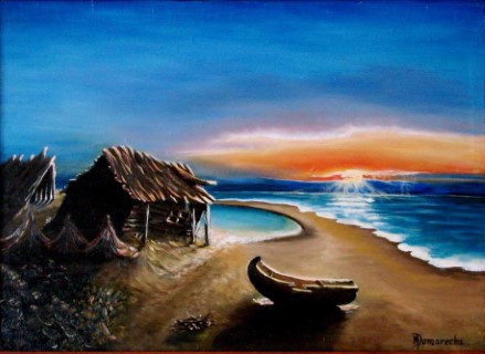 Zdjęcie: drewniana-chata-rybacka-o-zmroku-na-pierwszym-planie-lodka.jpg