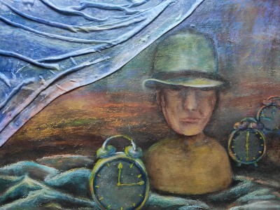 Zdjęcie: surrealistyczna-abstrakcja-martwa-natura-twarz-w-kapeluszu-zegary.jpg